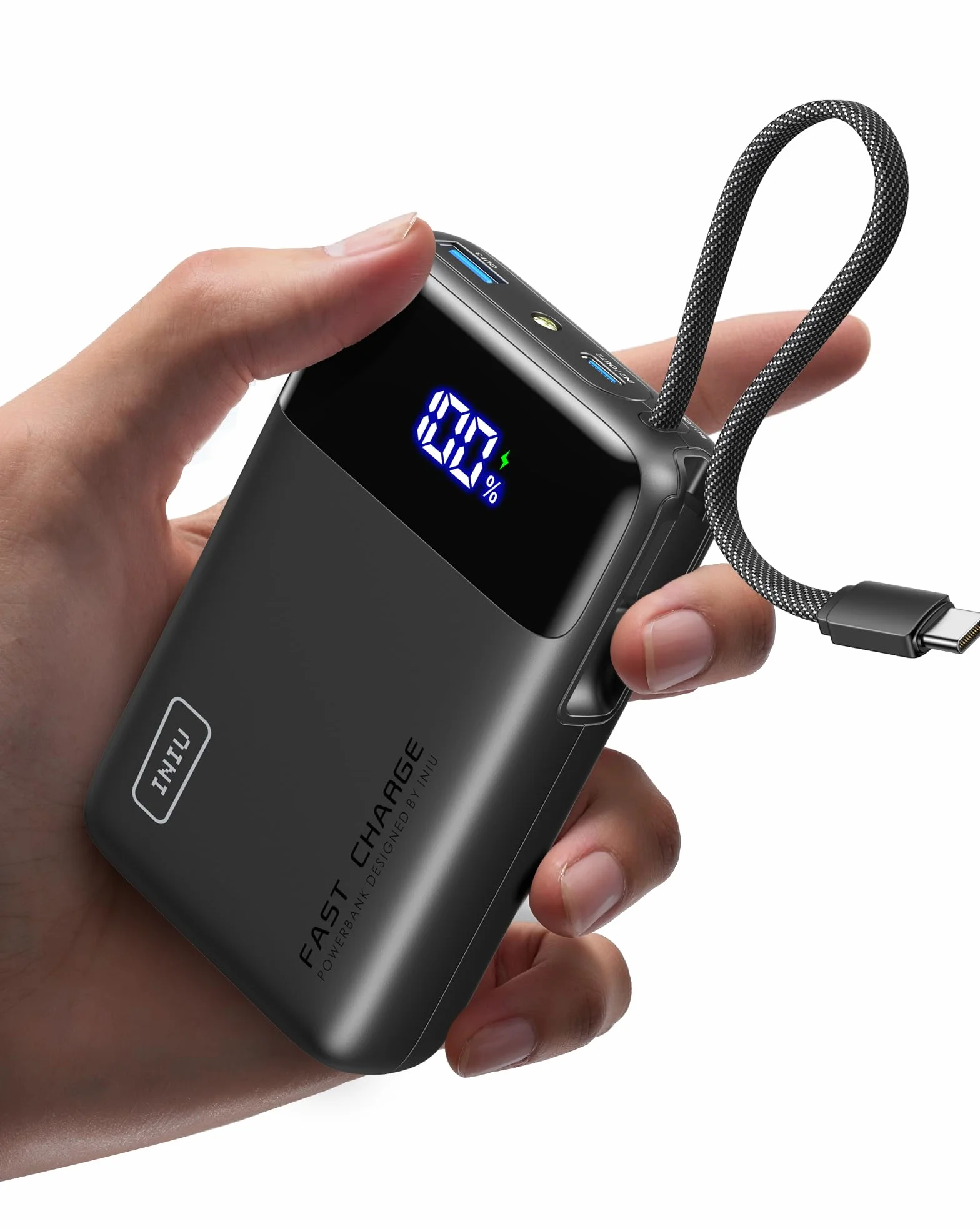 INIU Power Bank 20000mAh 45W Charge Rapide USB C Câbles Intégrés Portable pour iPhone 16 Samsung Xiaomi iPad