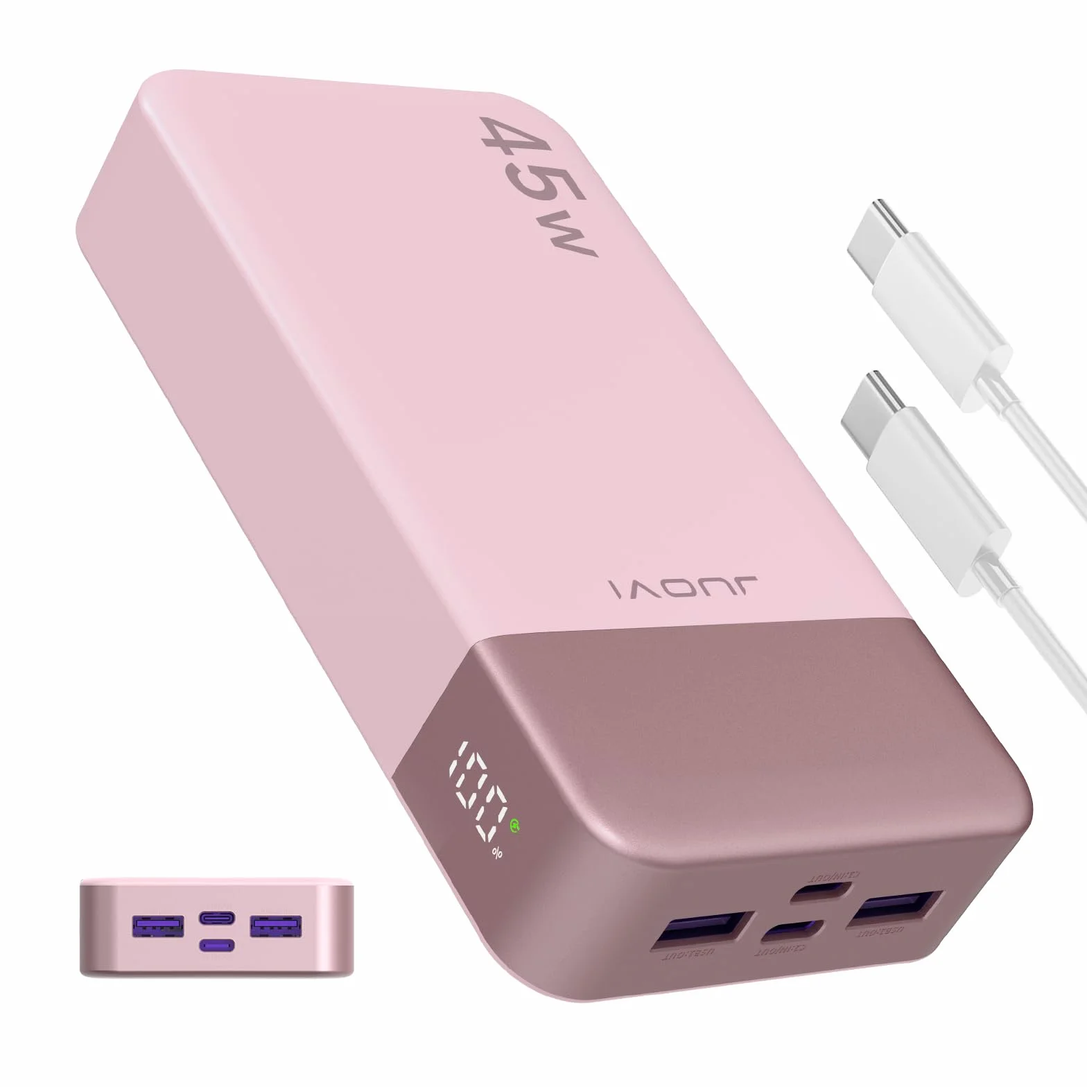 JUOVI Power Bank 20000mAh 45W USB C Charge Rapide PD QC 4-Ports LED pour Samsung iPhone 16 15 Pro Laptop